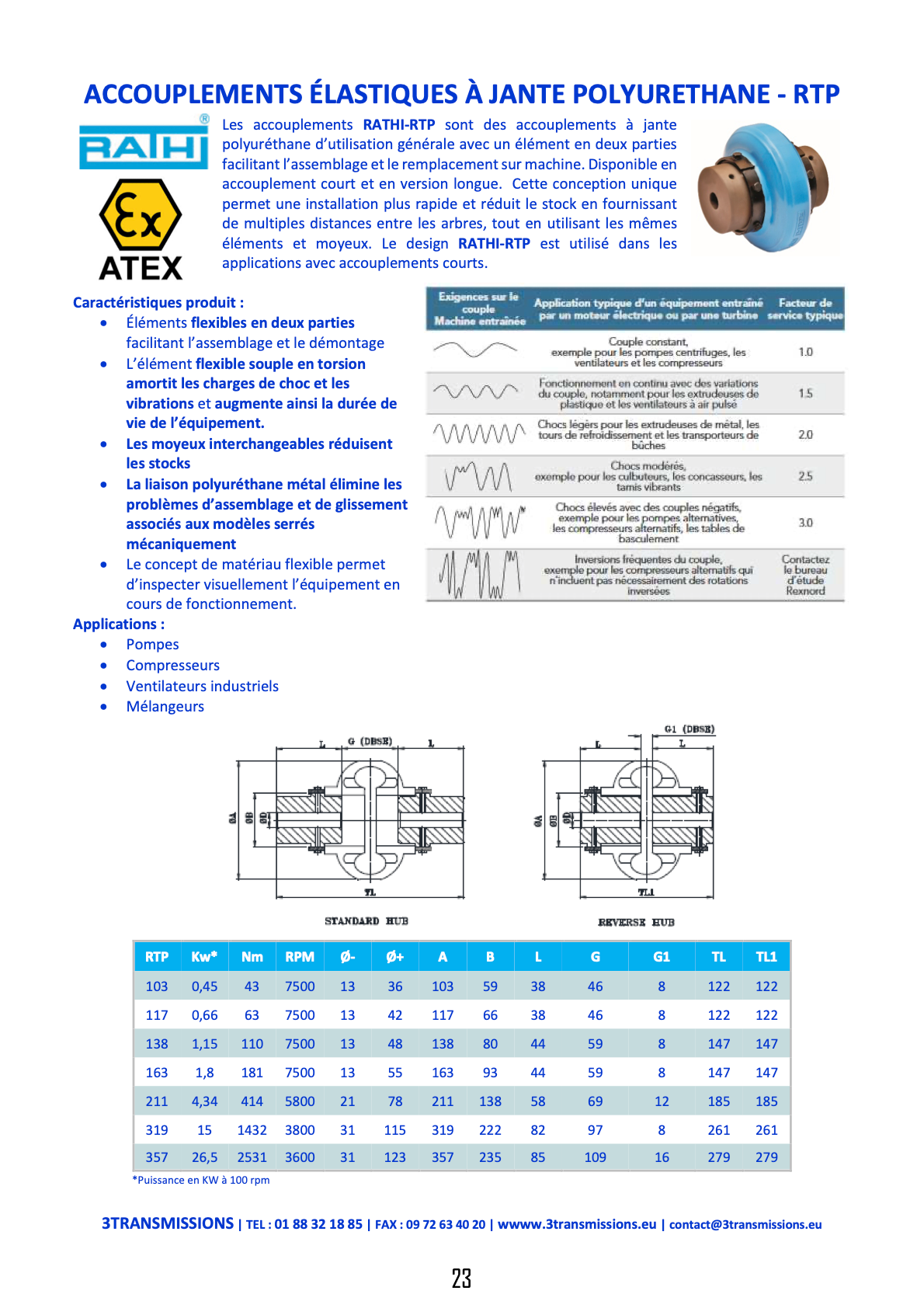 Accouplement élastique à pneu RTP103 — vue technique